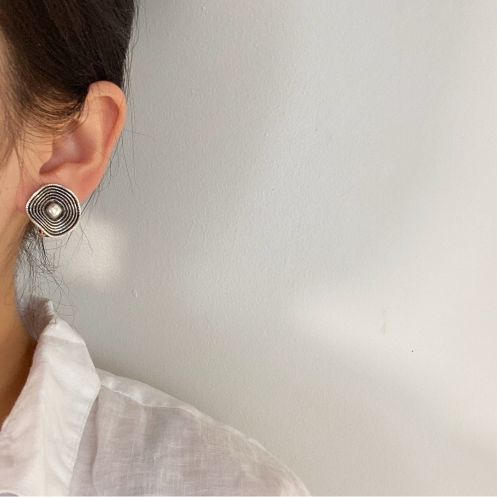 3/$20 Silver Swirl Vintage Retro Inspired Clip-on Earrings - Picture 3 of 6
